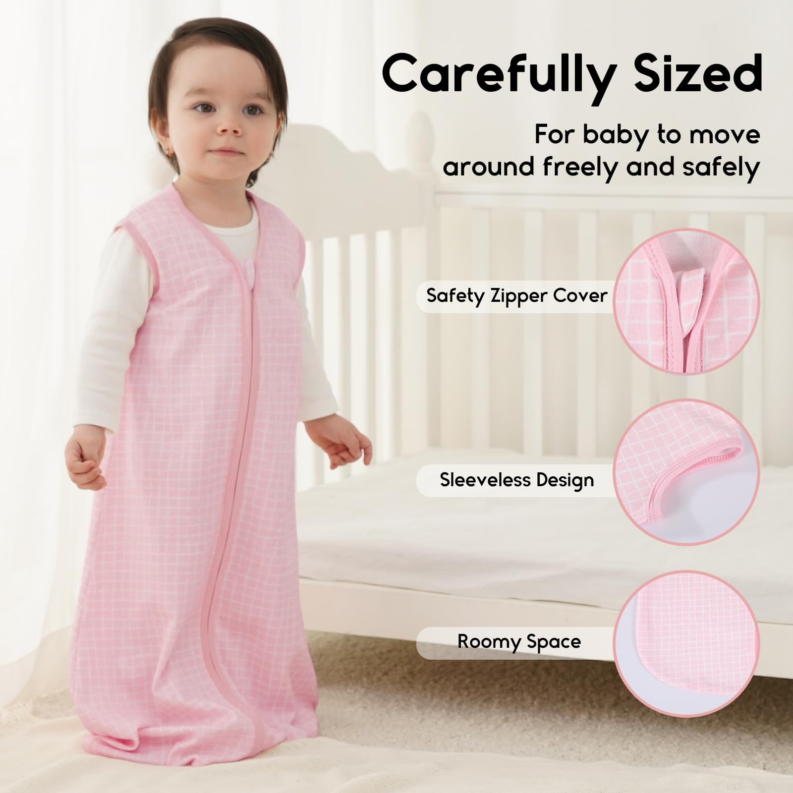 Yoofoss Baby Sleep Sack 6-12 Months 0.5 Tog Wearable Blanket for Baby, 3 Pack 100% Organic Cotton Infant Toddler Sleeping Sack 2-Way Zipper Lightweight Sleep Sack