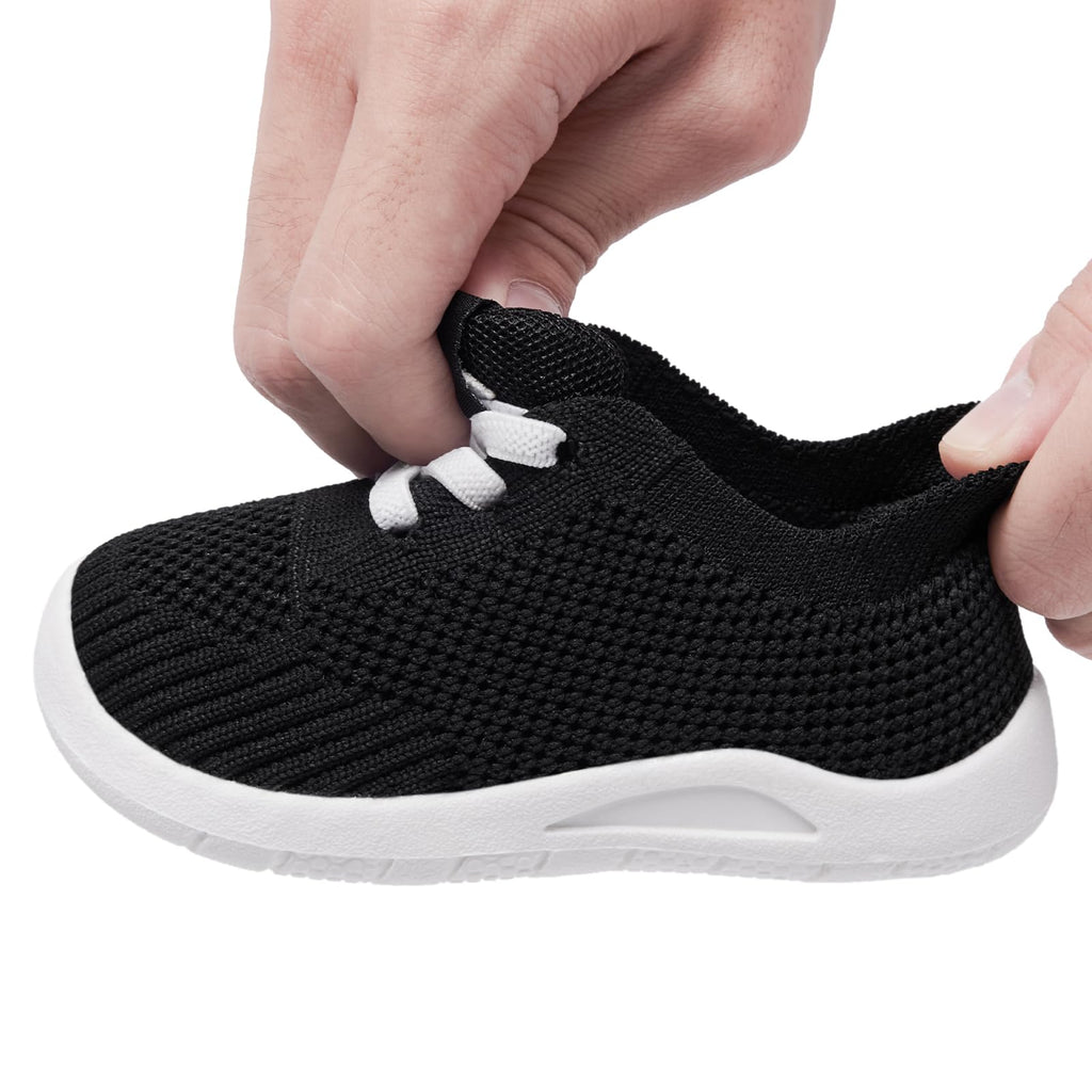 MORENDL Toddler Shoes Baby Walking Sock Shoes Infant Sneakers Boy Girl Barefoot Tennis Shoe Non-Slip Brethable Black 9-12 Months