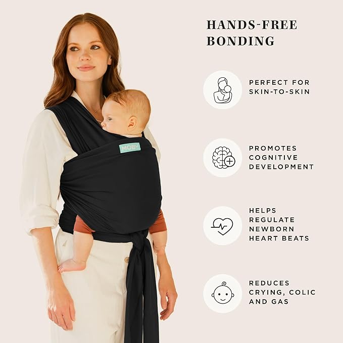 Moby Baby Wrap Carrier Classic for Newborns to Toddlers (8-33lbs), Infant Sling Carrier, Lightweight & Hands Free Design, Adjustable for All Body Types (Black)