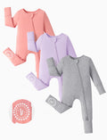 Baby Footies Boys Girls - Bamboo Viscose - 2 Way Zipper & Non-Slip Soles Romper Mitten - Footed & Footless Infant Clothes Unisex Jumpsuit 2 Pack Blush/Purple/Grey 18-24 Months Pink
