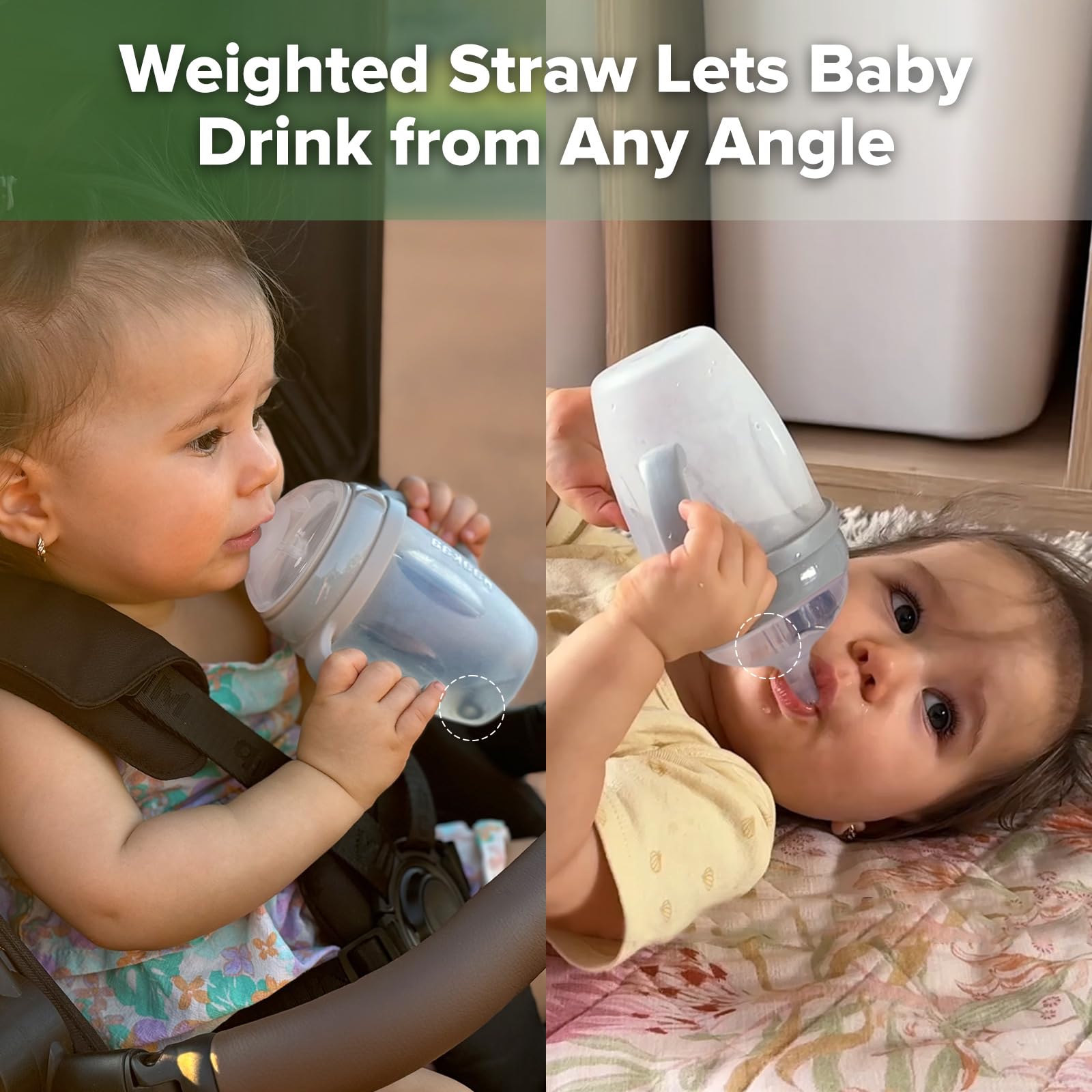 haakaa Weighted Straw Sippy Cup for 6+ Month Old, Silicone Baby Straw Cup Toddler Water Bottle with Straw Brush, 8oz/250ml, Grey