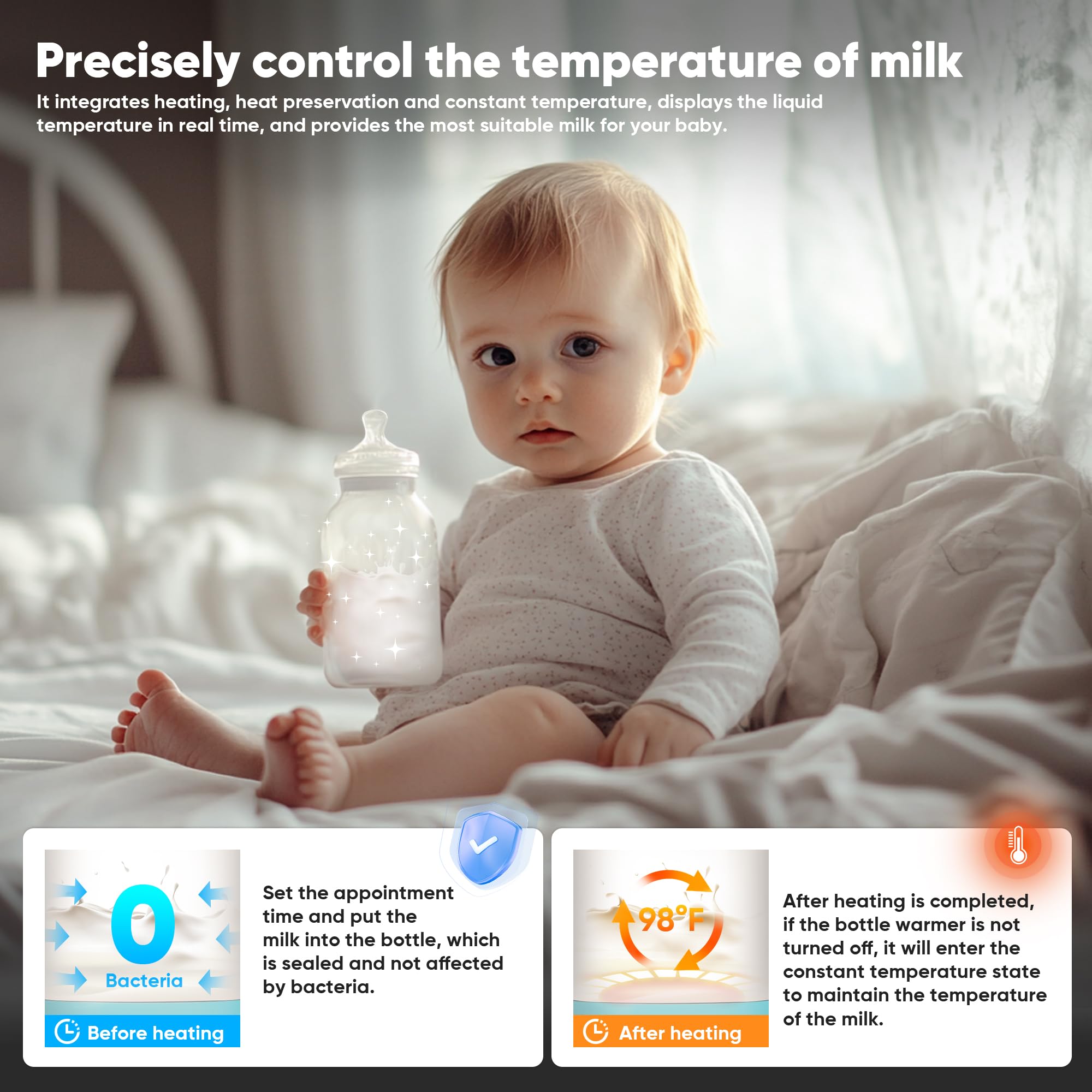 Portable Bottle Warmer for Travel, Bottle Warmer On The Go with Quick Heating, Preset Modes and PreciseTemperature Control, Water & Milk Warmer with Long Battery Life, Blue
