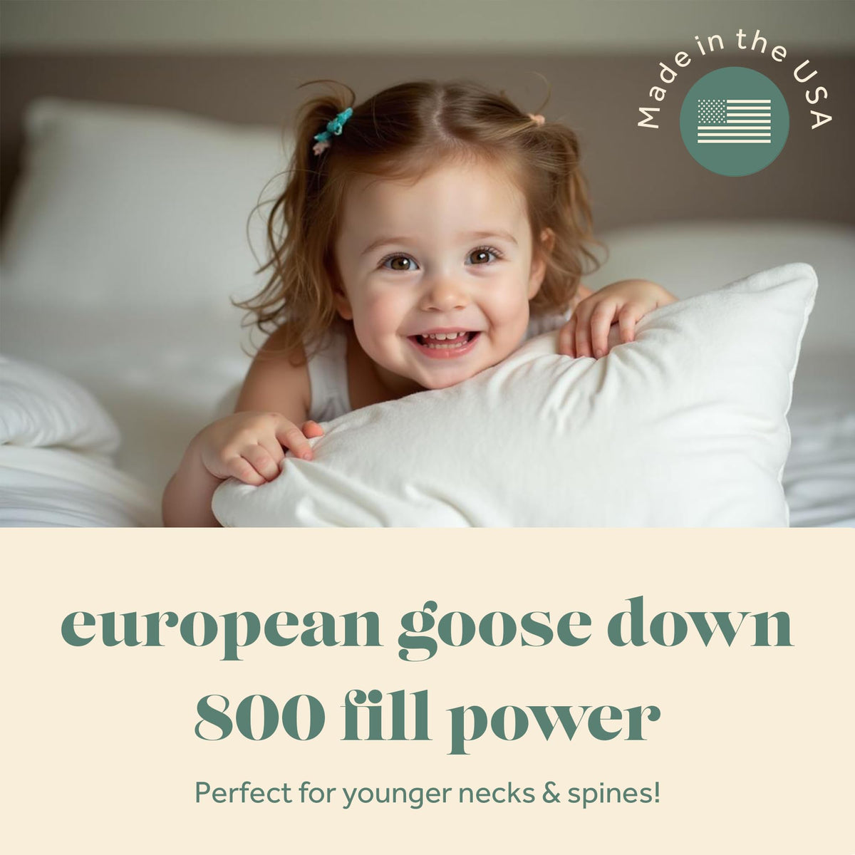 ComfyDown Toddler Pillow, 800 Fill Power Goose Down Fill, 300 Thread Count 100% Cotton Cover - Made in USA 18 Months to 6 Years (13x18)