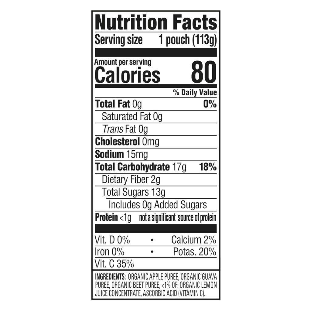 Happy Baby Organics Stage 2 Baby Food Pouches, Gluten Free, Vegan & Healthy Snack, Clearly Crafted Fruit & Veggie Puree, Apples, Guavas & Beets, 4 Ounces (Pack of 16)