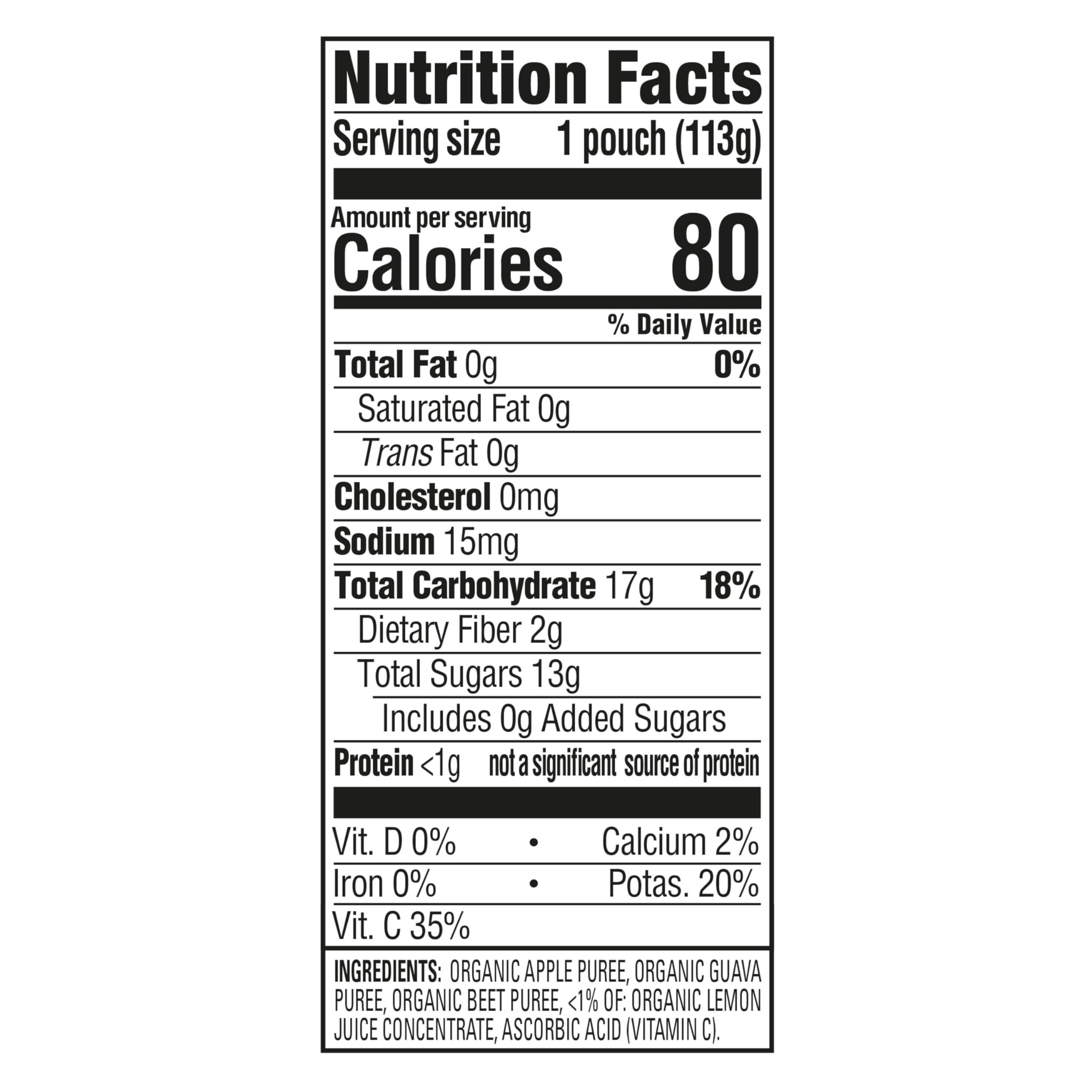 Happy Baby Organics Stage 2 Baby Food Pouches, Gluten Free, Vegan & Healthy Snack, Clearly Crafted Fruit & Veggie Puree, Apples, Guavas & Beets, 4 Ounces (Pack of 16)