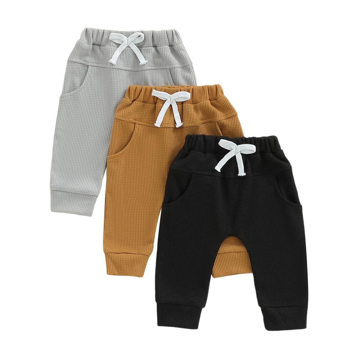 Sejardin Toddler Baby Boy Girl Pants 3 Pack Solid Color Elastic Waist Jogger Sweatpants Newborn Infant Casual Bottoms (Green Apricot Black, 18-24 Months)