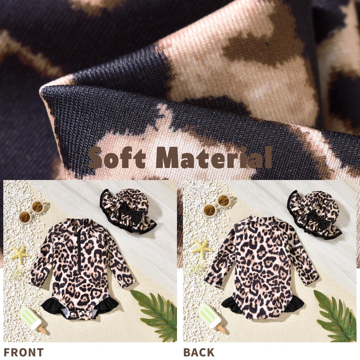 NB Newborn Infant Baby Girls One Piece Long Sleeve Swimsuit Cheetah Leopard Bathing Suit Zip Up Swimwear Beach Wear