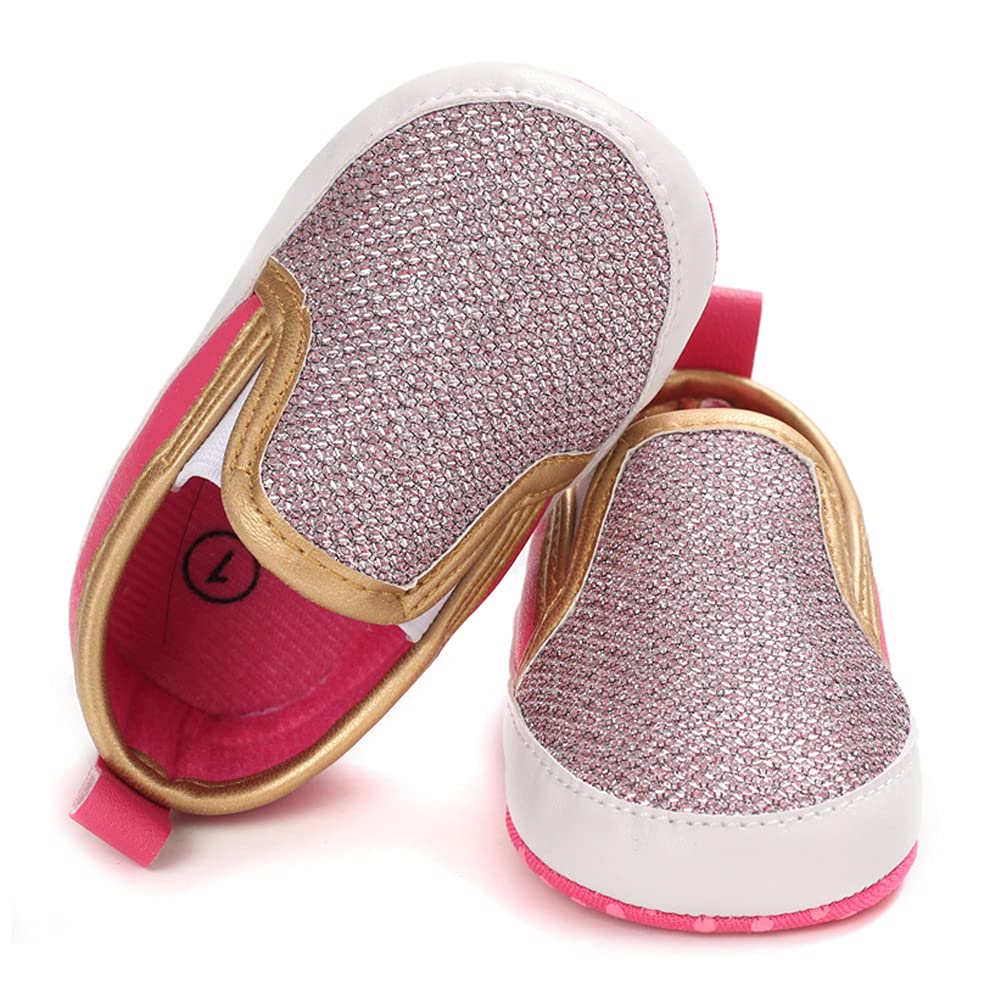 LONSOEN Baby Fashion Dress Loafer Infant Boys Girls First Walking Moccasin Crib Shoes,BAY218 Rose 6-12 Months