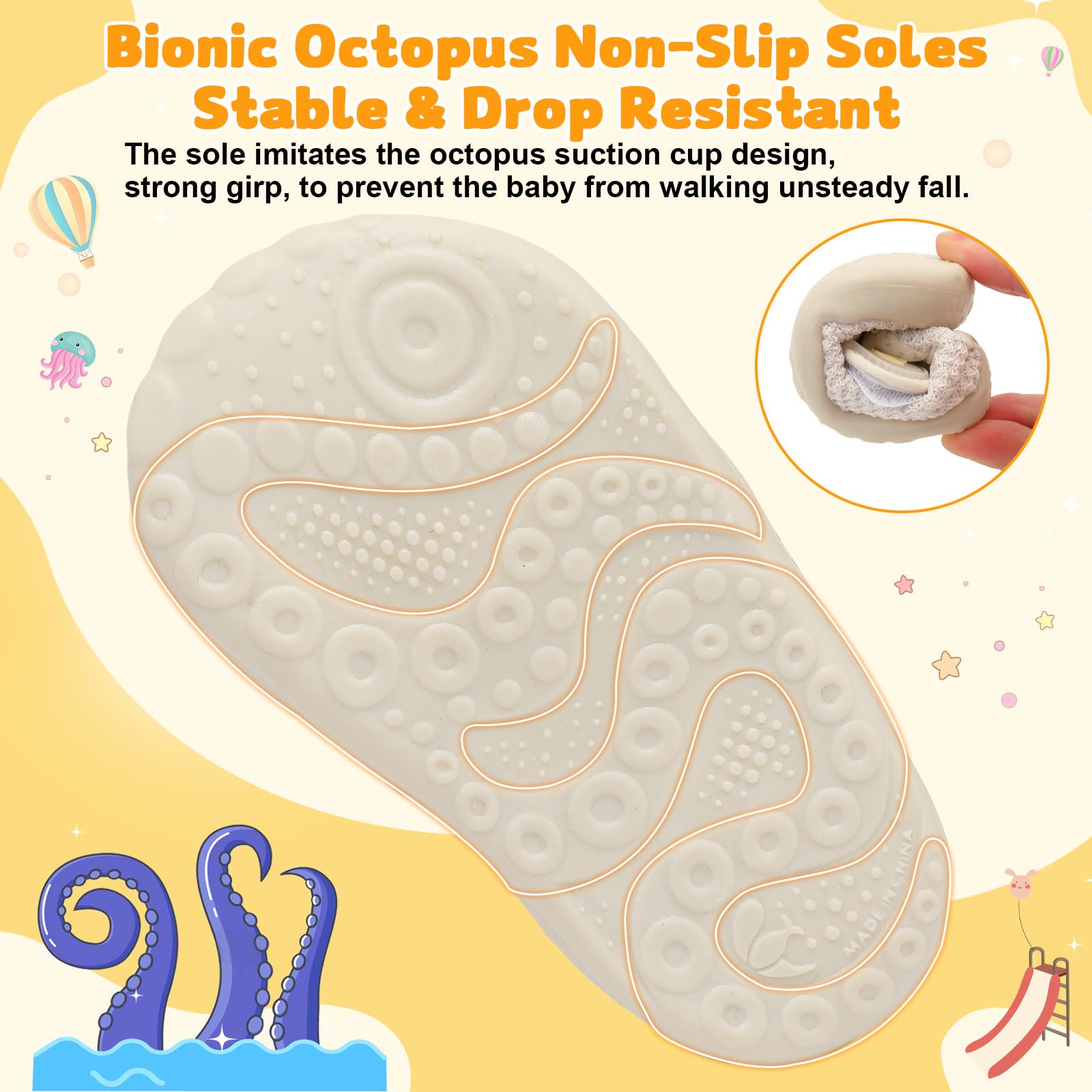 FEETCITY Infant Sneakers Baby Girls Walker Shoes Wide Baby Barefoot Shoes Slip On Infant Crib Shoe Lightweight Beige