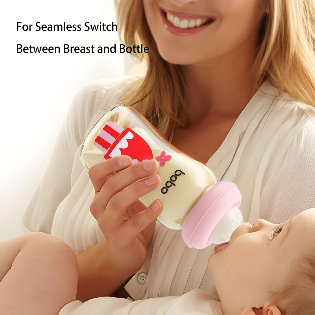 YOHKOH PPSU Baby Bottle Wide Neck, Newborn Anti-Colic Baby Bottle with Natural Response Nipple, Streamlined Body, Easy to Clean (8.8oz (Pack of 2), Red)