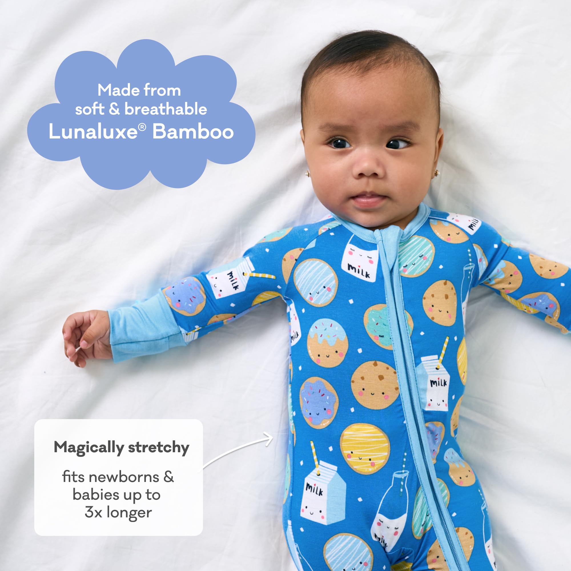Little Sleepies Baby Pajamas, Blue Cookies & Milk, Newborn