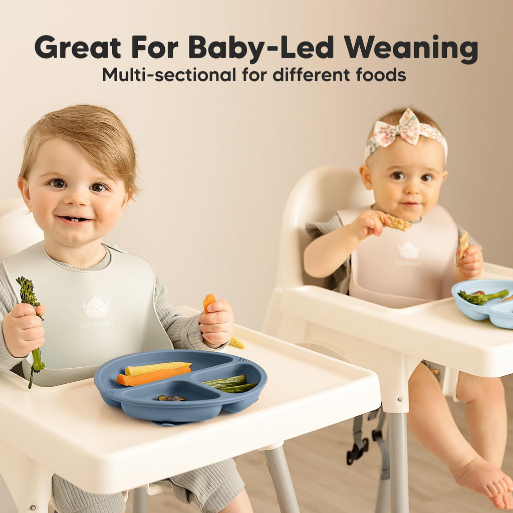 KeaBabies Suction Plates for Baby, Toddler, 3-Pack, 100% Silicone (Alps)