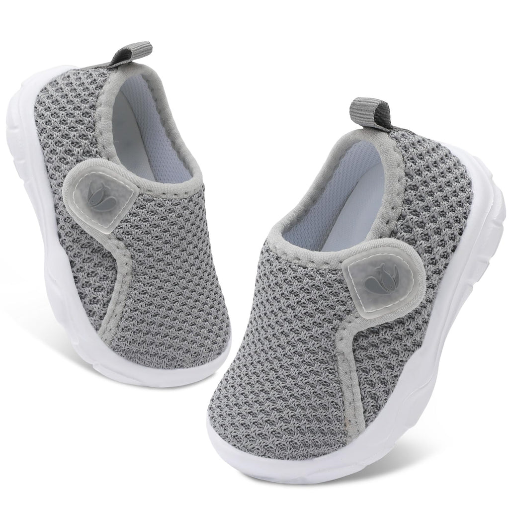 FEETCITY Toddler Walking Shoes Baby Sneakers Boys Girls First Walking Shoes Newborn Crib Shoe Grey