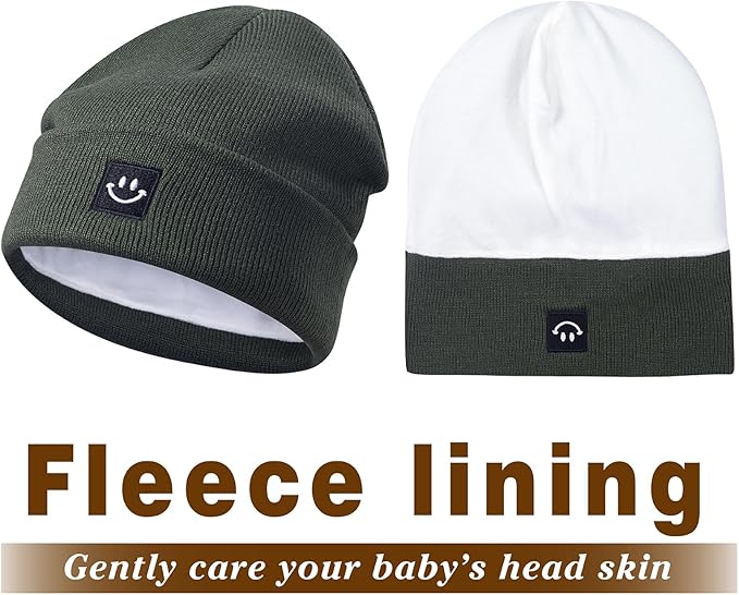 MaxNova 2 Pack Baby Beanie Fleece Lined Knit Toddler Hat for Girls Boys 0-8 Years