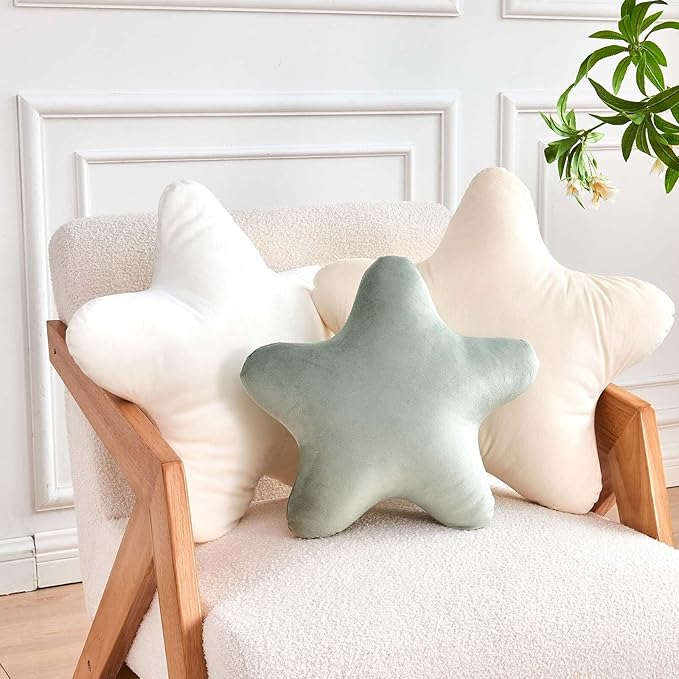 Sage Green Star Throw Pillow, Cute Star Pillow Room Decor, Soft 19.6" Star Shaped Decorative Throw Pillow for Bedroom, Star Plush Floor Cushions Pillows