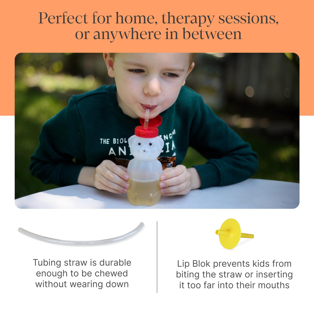 ARK Bear Bottle Kit to Teach Straw Drinking, Food-Grade Honey Bear Straw Cup with One-Way Valve, Sippy Cup Alternative