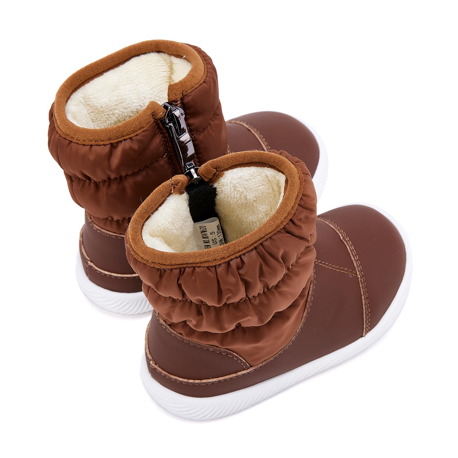 BMCiTYBM Baby Boy Girl Snow Boots Waterproof Infant Winter Warm Booties Nonslip Lightweight Outdoor Shoes for Cold Weather 6 9 12 18 24 Months Brown Size 12-18 Months Toddler