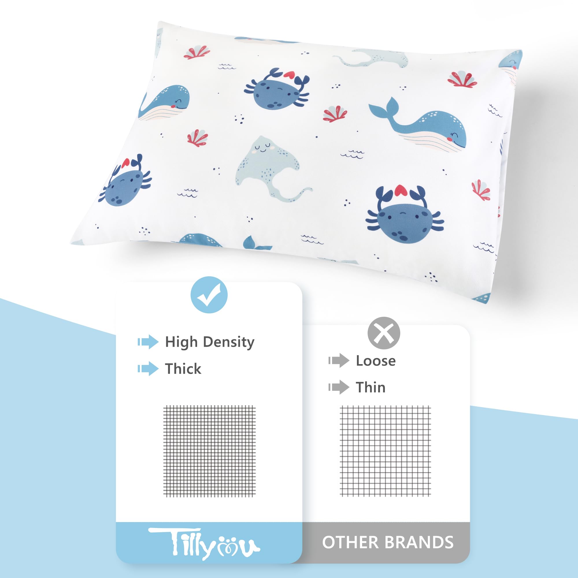 TILLYOU Toddler Pillowcase 2 Pack with Envelope Closure,13" x 18" Silky Soft Microfiber Travel Kids Pillowcase for Boys and Girls, Beach Time Turtle&Manta Ray