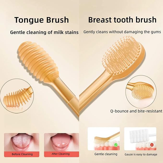 Baby Tooth Brush, Infant Toothbrush 6 to 12 Months and0-6 Months,Silicone Toothbrush, Newborn Tongue and Mouth Cleaner Set, Good Idea for Baby First Toothbrushes(Pink)