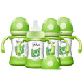 YOHKOH Natural Glass Baby Bottle with Handle, 5.4oz (4-Pack) Green