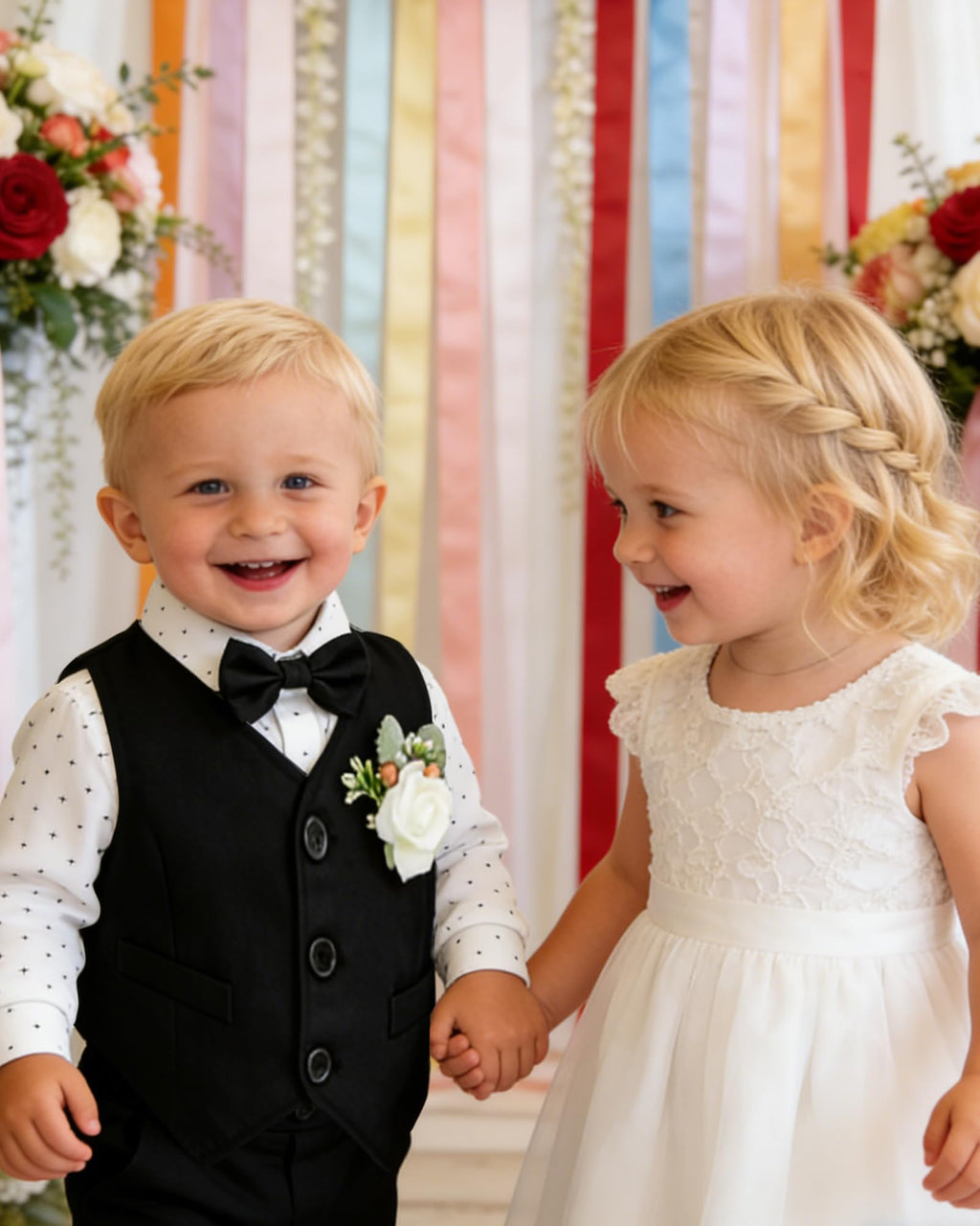 SANMIO Baby Boy Clothes Suits Infant Gentleman Outfit Collared Dress Shirt+Vest+Tie+Corsage+Pants 5Pcs Baby Suit Sets Black