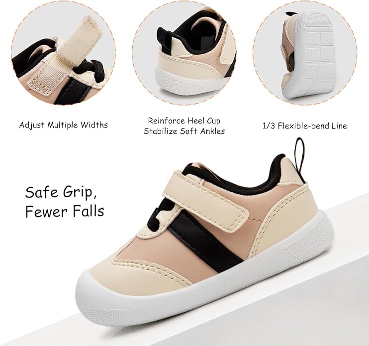 Baby Shoes Boys Girls Barefoot Wide Toe Box Zero Drop First Walkers PU Leather Nonslip Toddler Sneakers for 6-24 Months Infant Walking,Running,Crawling