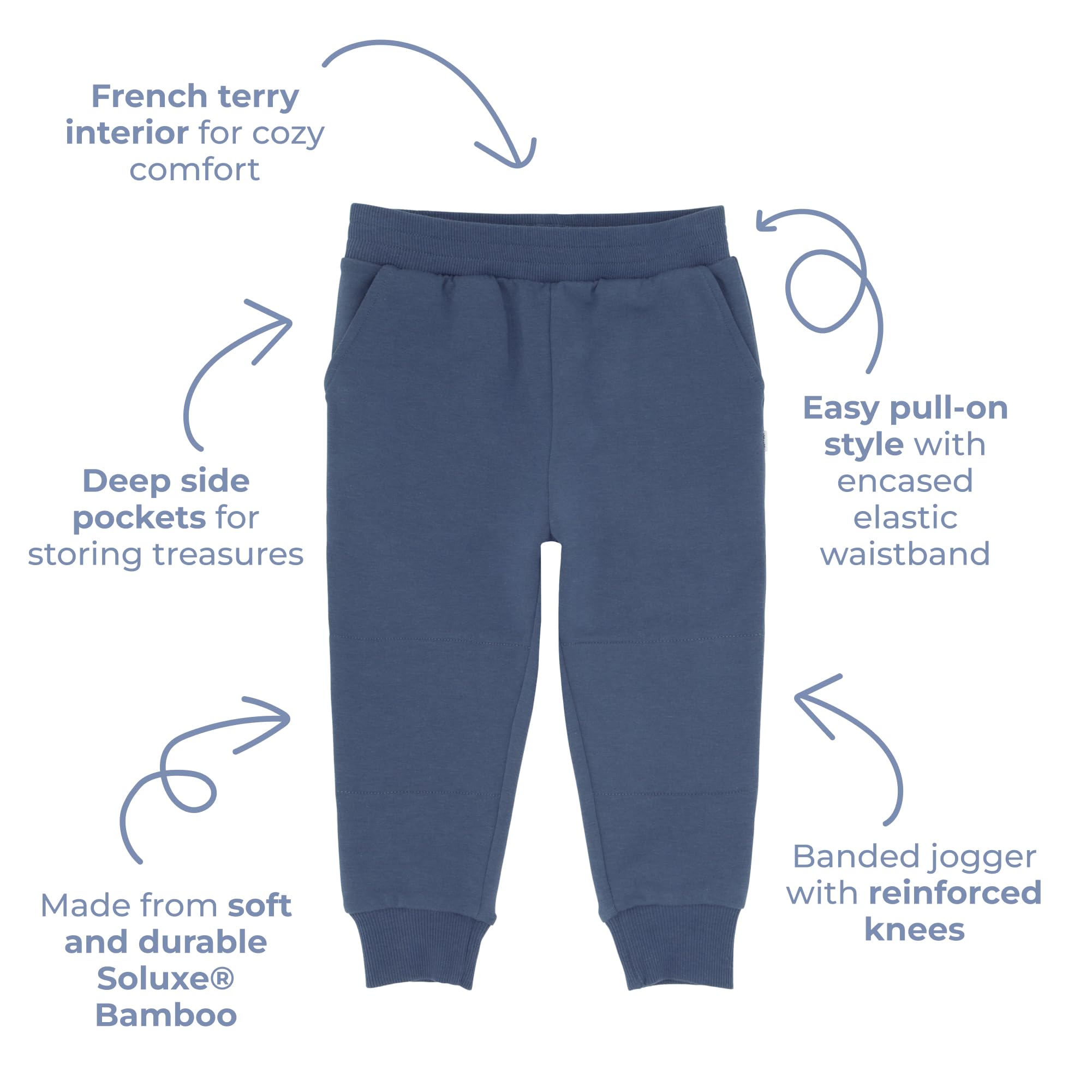 Little Sleepies Joggers for Boys & Girls, Soft Toddler Sweatpants, Baby Boys Pants, Elastic Waistband (Size 2T, Navy)