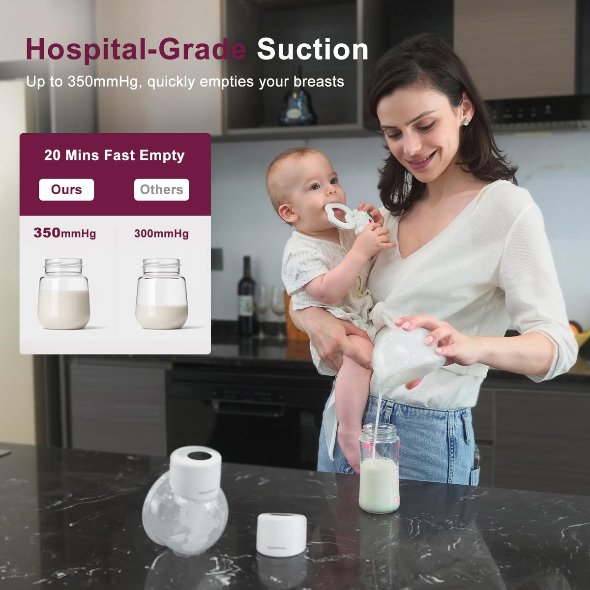 Wearable Breast Pump S12, Electric DoublePump Hands-Free Breastfeeding Pump, 12 Adjustable Suction Levels, Portable Low Noise Hospital-Grade Breast Pump with Carrying Bag, 24mm, 2 Pack, Grey