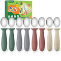 DRKIO 8 Pcs Toddler Spoons Set Baby Spoons with Silicone Handle