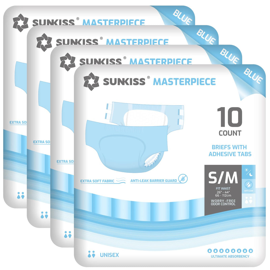 SUNKISS Masterpiece Adult Diapers with Tabs, Unisex, L/XL, Blue, 40 Count