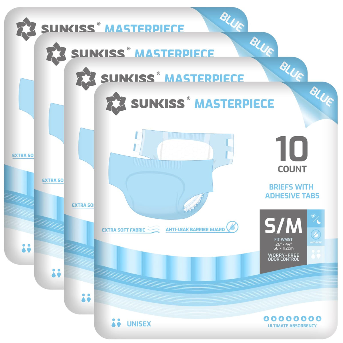 SUNKISS Masterpiece Adult Diapers with Tabs, Unisex, L/XL, Blue, 40 Count