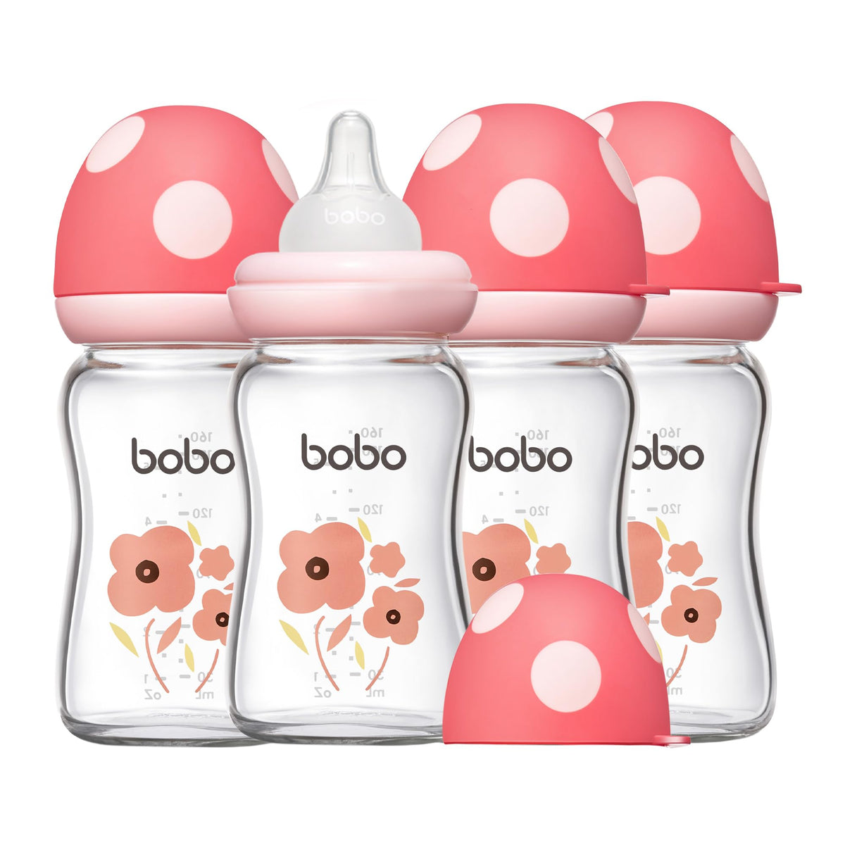 YOHKOH Natural Glass Baby Bottles, 8.8oz Red-A 4‑Pack