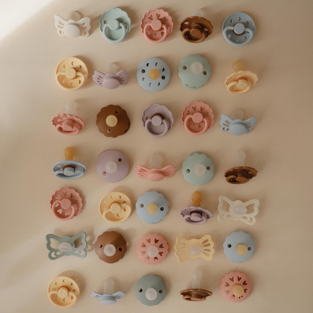FRIGG Daisy SilkySoft Silicone Baby Pacifier | Made in Denmark | BPA-Free (Powder Blush/Cream, 6-18 Months)