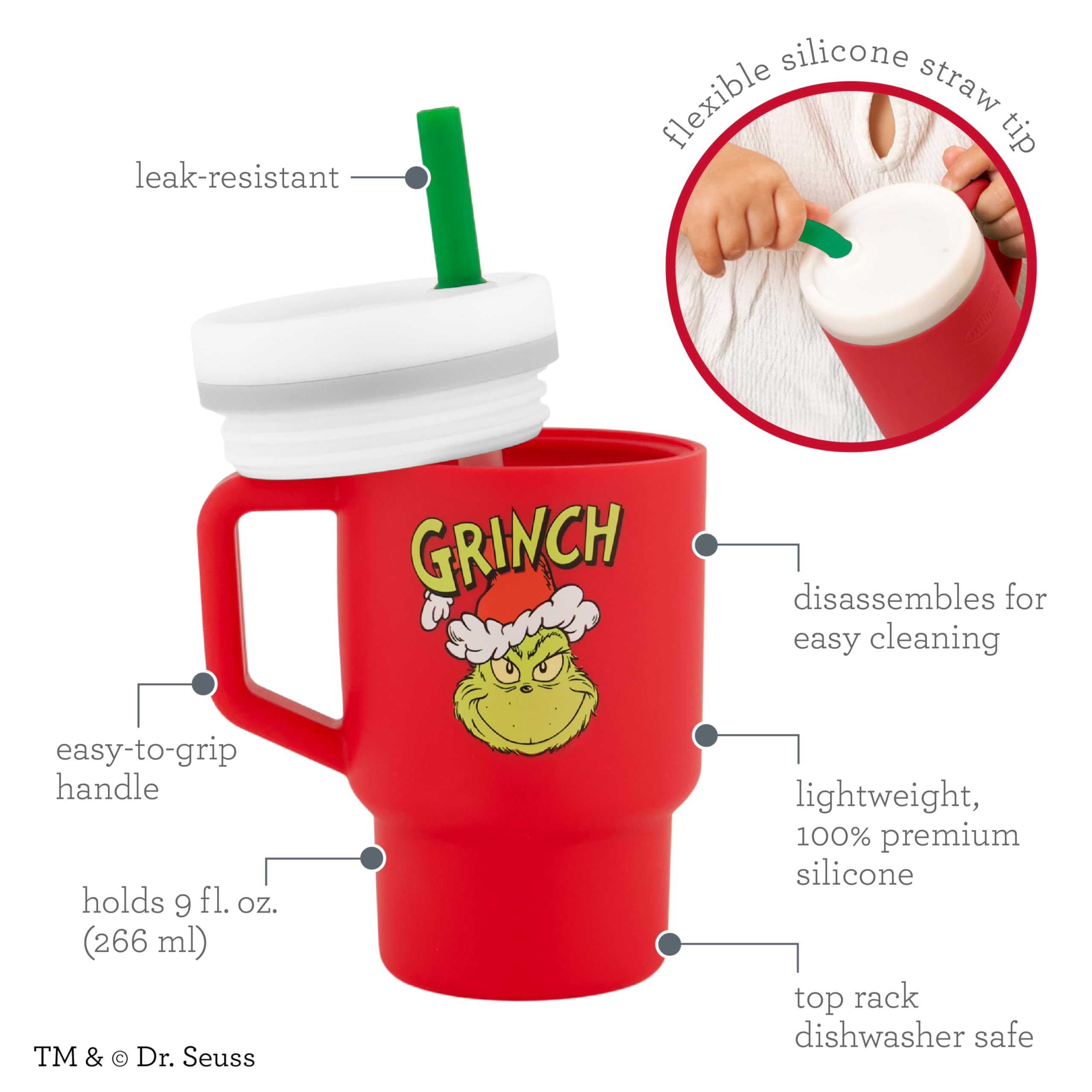 Infantino My 1st Tumbler 9 Oz Silicone Sippy Cup, Red Grinch