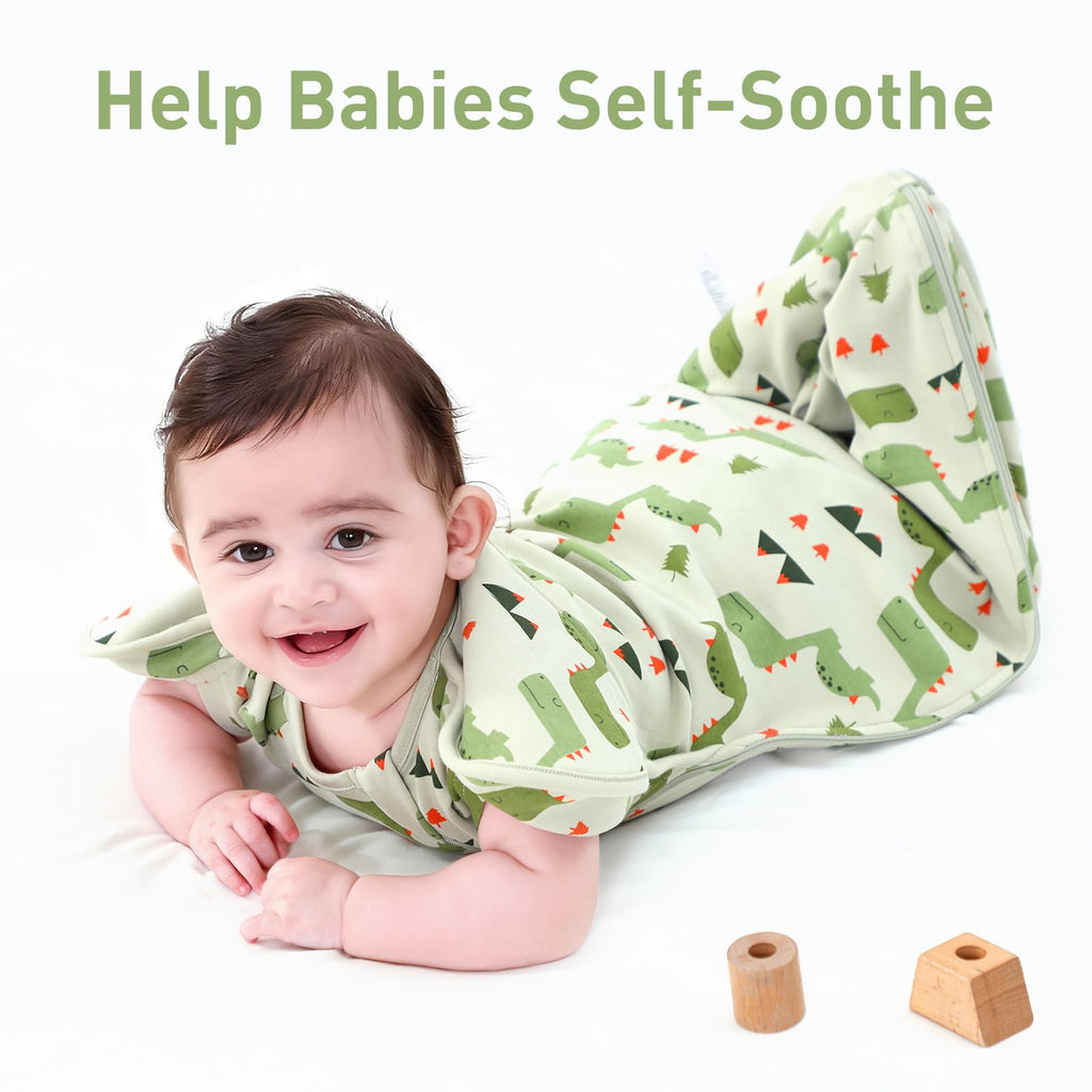 Premium Soft Cotton Swaddle Blanket Sleep Sacks Arms Up Design 2 Packs 3-6 Months, Hands Up 3-Way Transitions to Arms-Free Wearable Sleeping Sack Bag for Baby Boys Girls Snug Fit Calms Startle Reflex