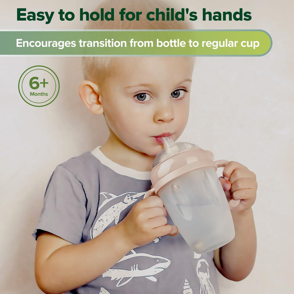 haakaa Weighted Straw Sippy Cup for 6+ Month Old, Silicone Weighted Straw Cup Milk Sippy Cup Baby Water Bottle with Straw Brush (Peach, 8oz./250ml)