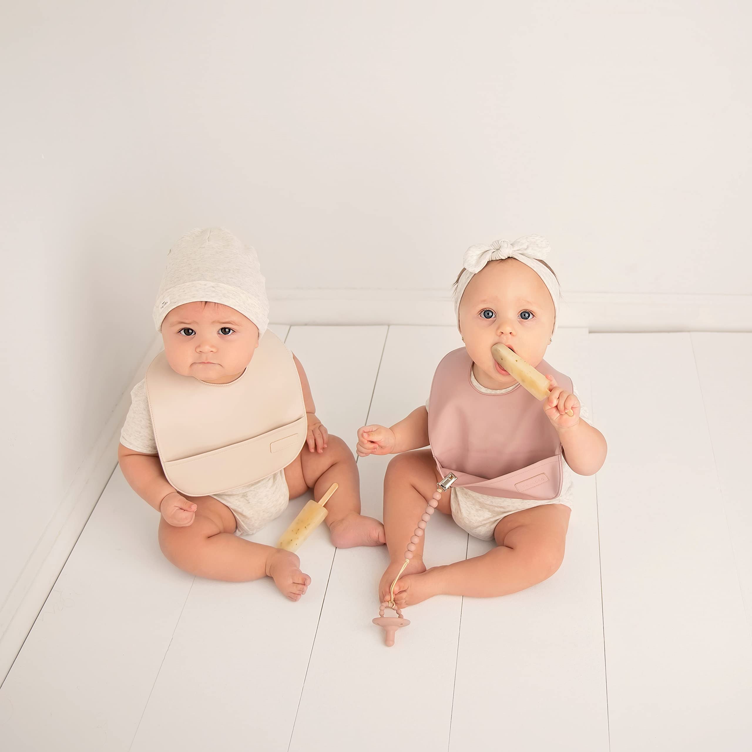 Bleu La La Vegan Leather Easy Clean Baby Bibs with Pocket and Snaps for Infants 0-12 Months (Blush Pink + Mauve)