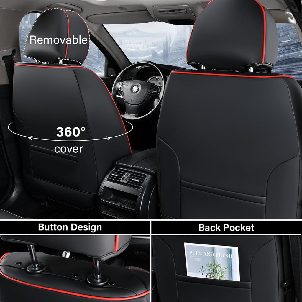 Coverado Car Seat Covers, Seat Covers for Cars, Waterproof Leather Auto Seat Protectors, Leather Car Seat Cushion, Car Interiors Accessories Universal Fit for Most Cars