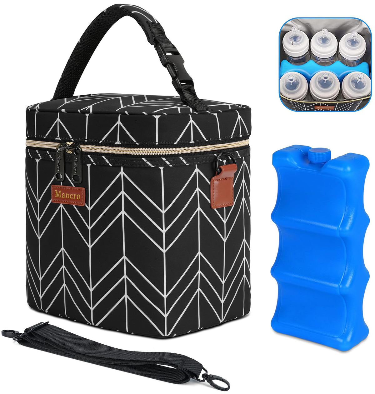 Mancro Breastmilk Cooler Bag with Ice Pack Fits 6 Baby Bottles Up to 9 Oz
