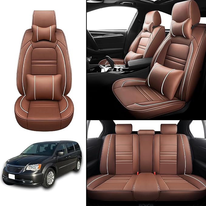Car Seat Covers for Chrysler Car Town and Country 2000-2016 | 5-Seats Seat Covers, Waterproof Seat Protectors, Automotive Seat Covers (Full Set with Pillow,Coffee)