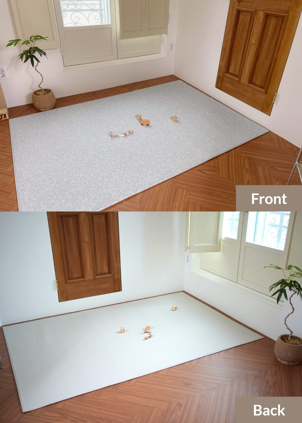 Baby Care Play Mat (Large, Hygge - Spore & Wooden) 82'' x 55'' Original One-Piece Reversible Rollable Waterproof Play Mat for Infants, Babies, Toddler, and Kids