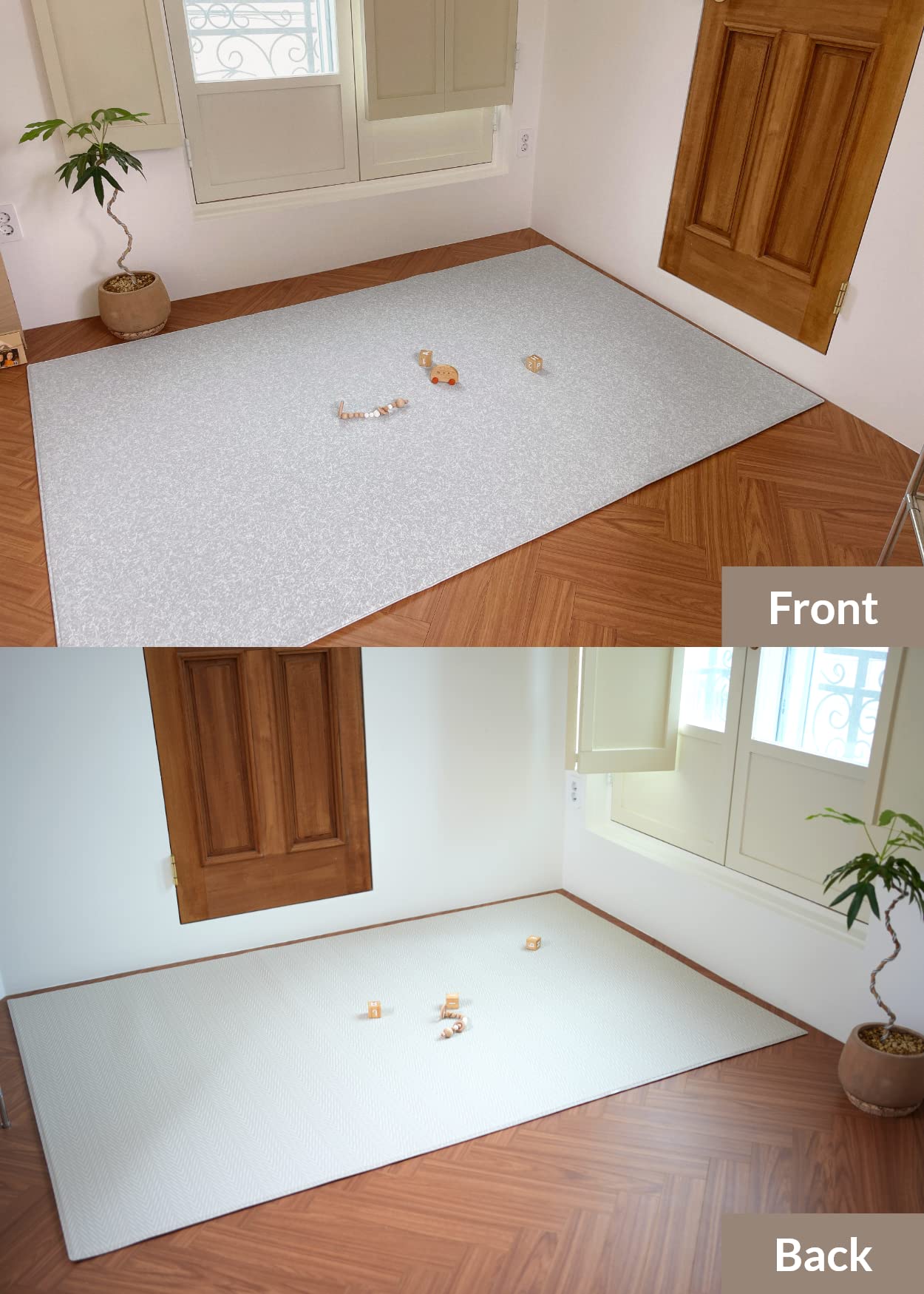 Baby Care Play Mat (Large, Hygge - Spore & Wooden) 82'' x 55'' Original One-Piece Reversible Rollable Waterproof Play Mat for Infants, Babies, Toddler, and Kids