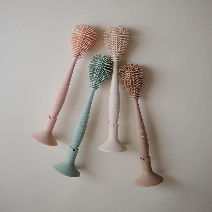 mushie Baby Bottle Brush | Soft Silicone with Suction Base (Blush)