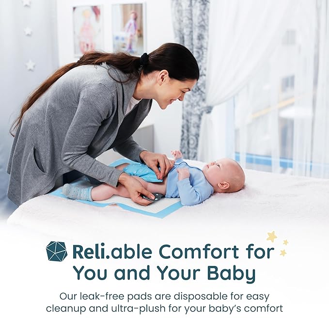 Reli. Disposable Changing Pads for Baby (220 Pack) | Disposable Diaper Changing Pads, 13" x 18" | Super Absorbent, Leak-Proof Liners | Waterproof, Quick Dry Underpads (Blue/White)