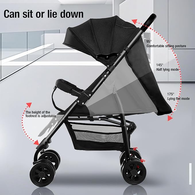 Lightweight Travel Stroller at Only 4.6 kg, Folding Compact Pushchair with Multi-Position Recline, Babies and Toddlers Pram from Birth, Baby Buggy with Cup Holder, Canopy (A8 Grey)