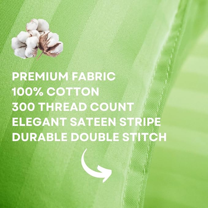 kinder Fluff Children Pillow (2Pack) 14x20in - Junior Pillows for Kids Age 4+, 100% Cotton Sateen Stripes Shell 300T, Down Alternative Fill, Machine Washable - Children & Travel Cushion - Green - M
