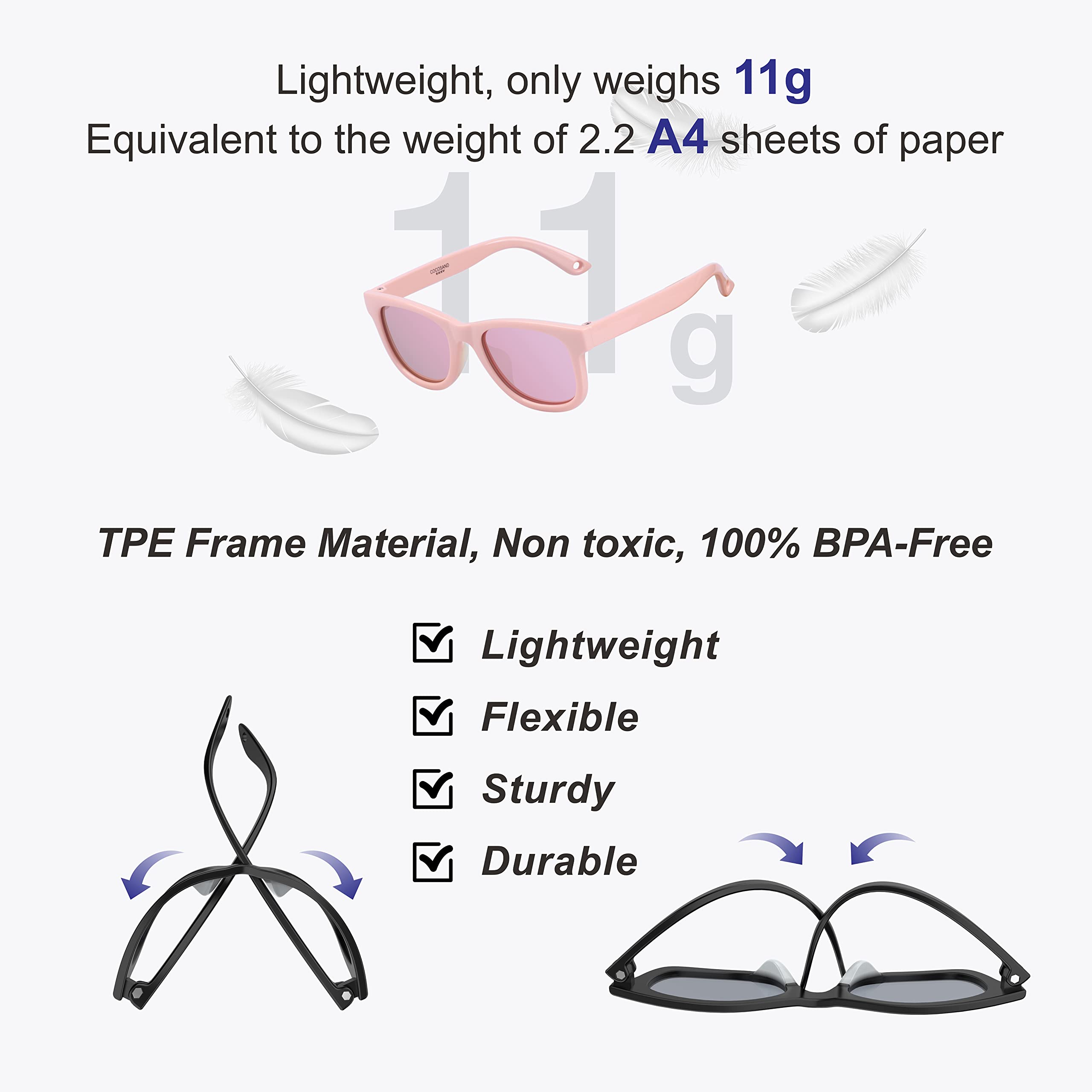 COCOSAND Flexible Polarized Baby Sunglasses with Strap & Silicone Nose Pads