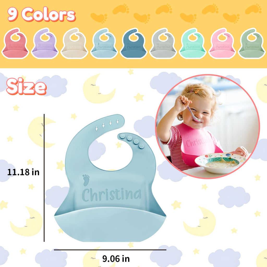 SRdrew Personalized Silicone Bibs Bowl Spoon and Fork Set Custom Engraved Name Icon Toddler Bibs Durable Adjustable for Baby Boy & Girl