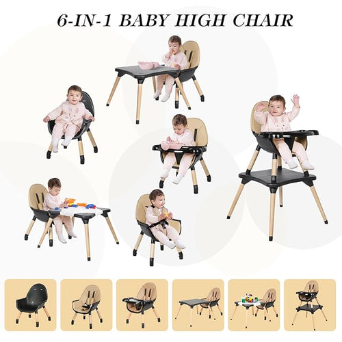 6 in 1 High Chair for Babies & Toddlers, Convertible Wooden Baby Highchair