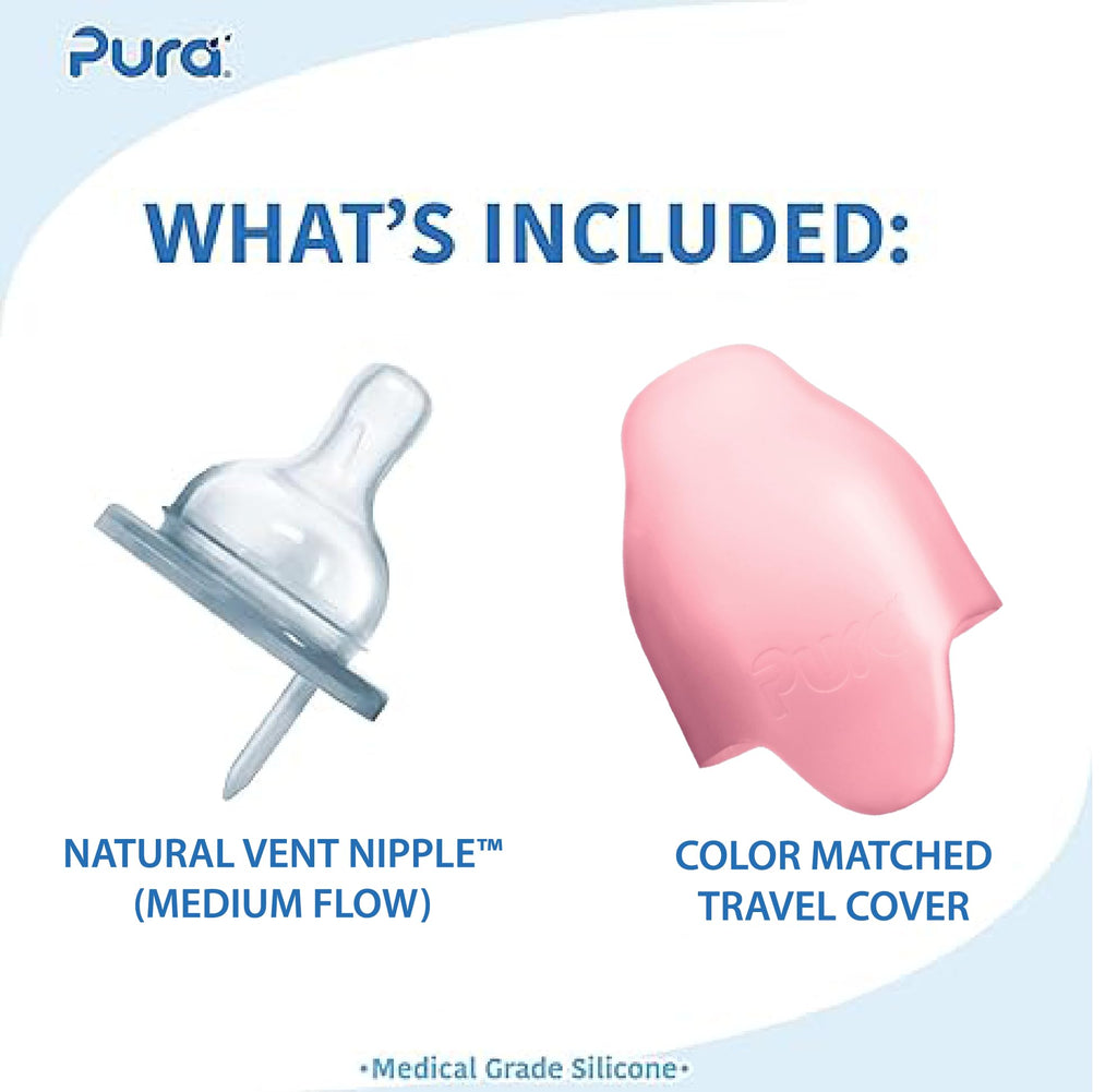 Pura Kiki 9oz/275ml Stainless Steel Infant Bottle w/Sleeve, Anti-Colic, 100% Plastic-Free, MadeSafe Certified, Medical-Grade Silicone, Medium-Flow Nipple, for Babies 3 Months & Up (Rose)